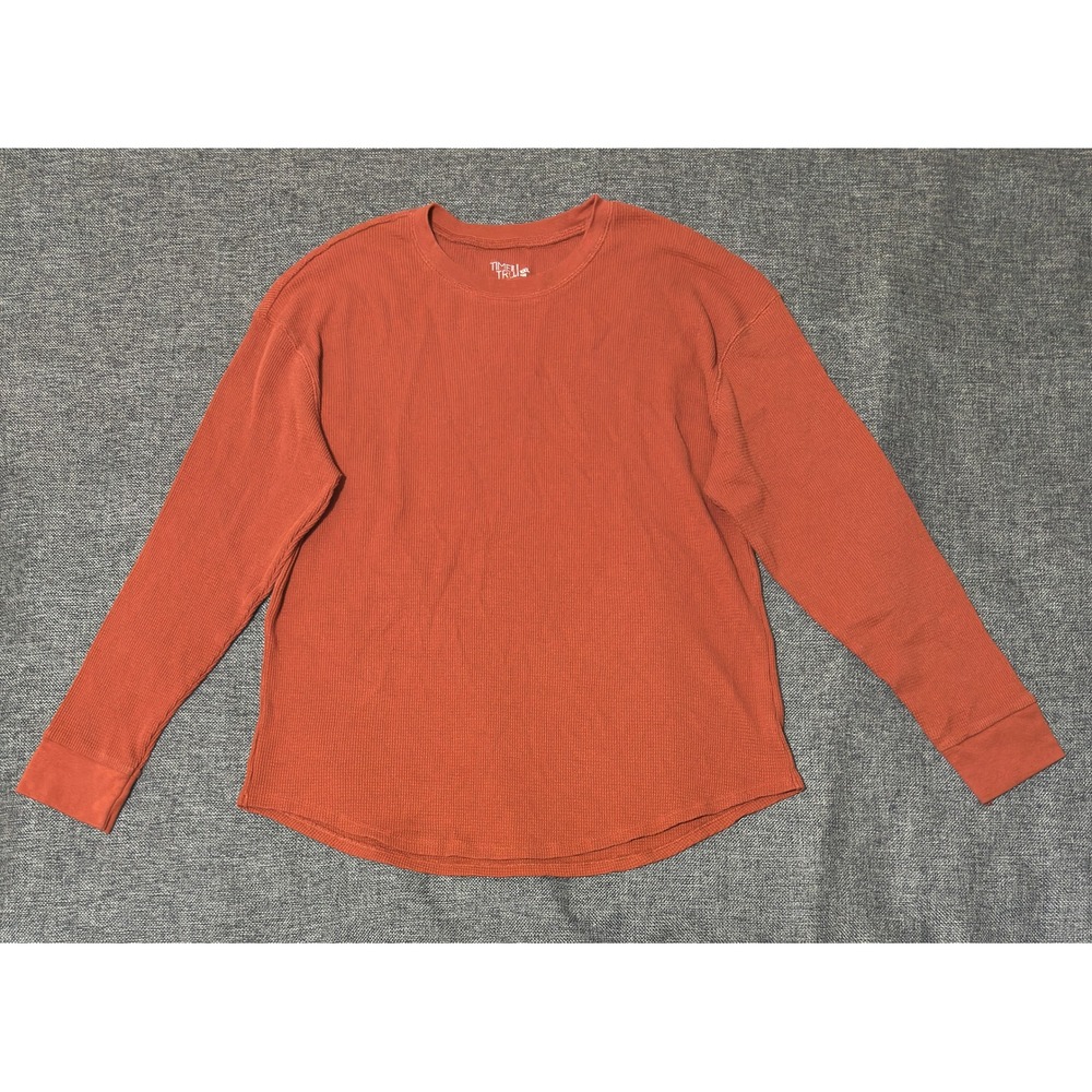 Time and Tru Womens XXL (20) Waffle Knit Shirt Orange Long Sleeve Crew Neck